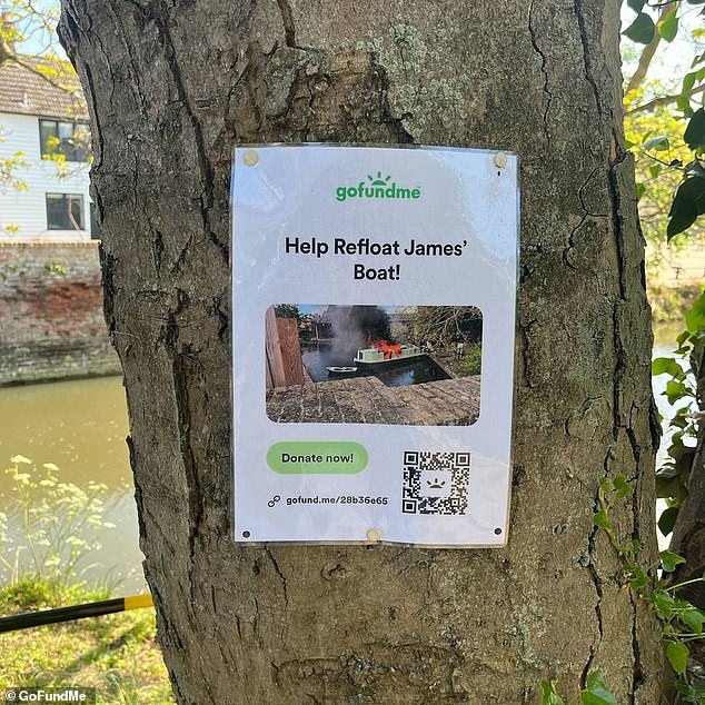 Neighbours are now trying to raise money for Mr Goring, also in his mid-30s, to bring the boat back up to the surface