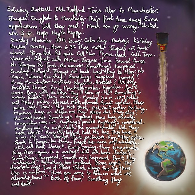 The events leading up to December 1, 2014, when the Lakemans found out their sons had died, as described on the back of the memorial CD's sleeve