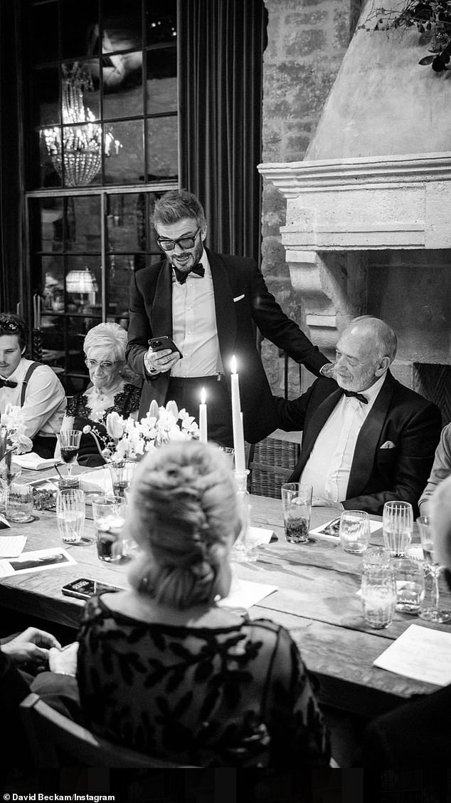 David's parents looked emotional as the birthday boy delivered a speech at the family dinner on Wednesday night