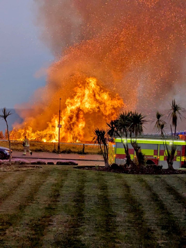 Large cliff fire near Bournemouth beach.