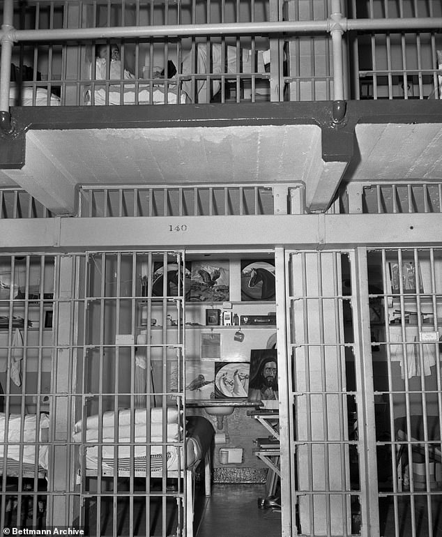 There were 378 cells at the prison in total with this number including isolation cells. The cell pictured is adorned with artworks made by the inmate in a bid to brighten things up