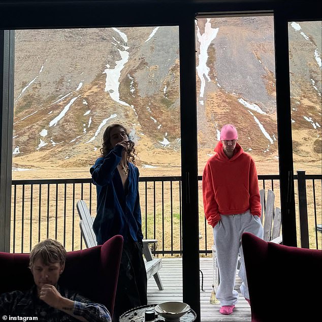 The singer shared photos from a getaway that saw him recording music in a secluded studio in the mountains with singer Eddie Benjamin, 23, and other pals