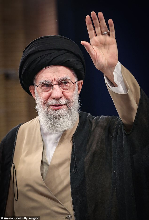 Iran has been suspected of orchestrating attacks on British soil (pictured: Iran's Supreme Leader Ali Khamenei addressing the public at a event held in Tehran today)