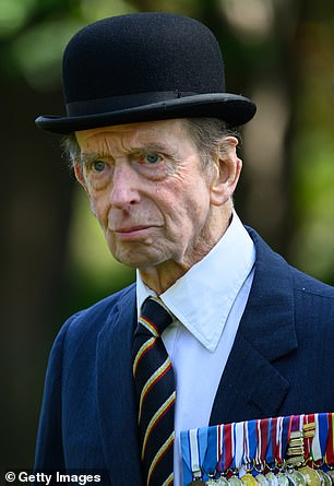 Prince Edward, Duke of Kent is seen during the Combined Cavalry Parade service at Hyde Park on May 14, 2023