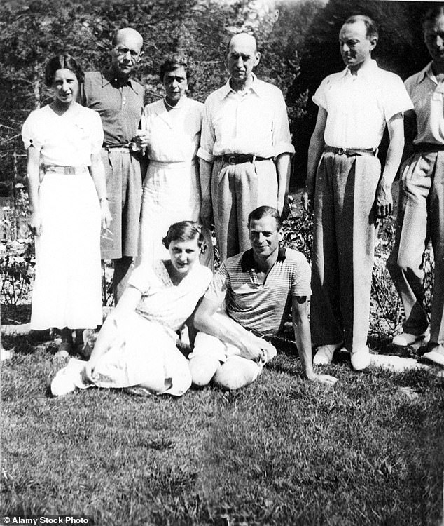 Back row, standing: Countess Toerring, Prince Christopher of Greece, Princess Nicholas, Prince Nicholas, Prince Paul of Yugoslavia, Count Toerring. Seated, front: Princess Marina and the Duke of Kent