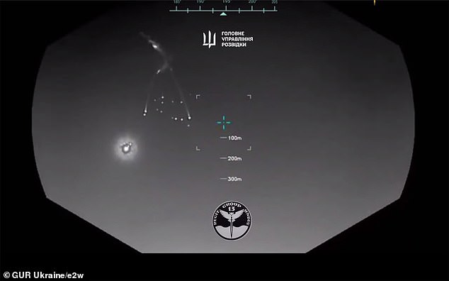 Stunning heads-up display footage released by Ukraine's GUR military intelligence agency showed the moment the drone unleashed a US-supplied AIM-9 sidewinder infrared guided missiles and scored a direct hit on the jet