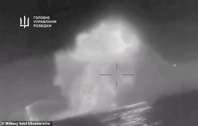 The Caesar Kunikov explodes after being hit by Magura seaborne drones