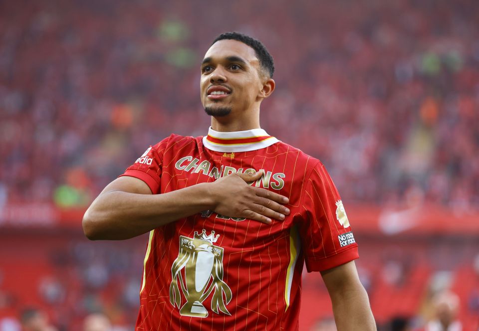 Trent Alexander-Arnold of Liverpool celebrates a Premier League win.