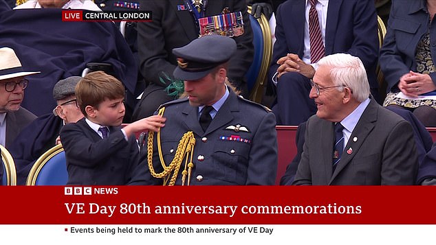As Prince Louis sat next to his father Prince William, 43, he had made sure the future King was looking prim and proper