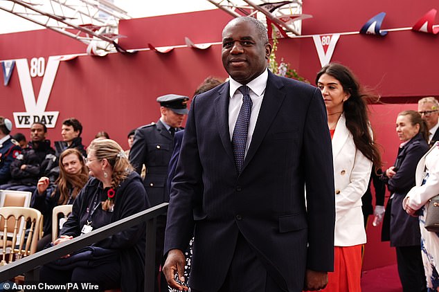 Foreign Secretary David Lammy arrives ahead of the military procession for the 80th anniversary of VE Day today