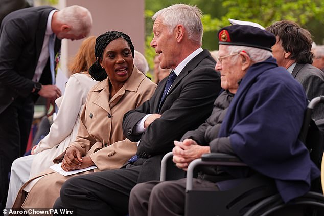 Conservative Party leader Kemi Badenoch (left) ahead of the military procession for the 80th anniversary of VE Day in London