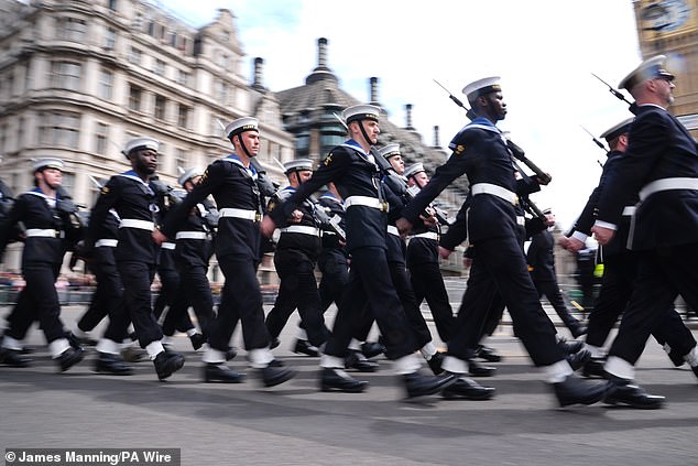 Police officers are briefed this morning ahead of a military procession marking the 80th anniversary of VE Day in London