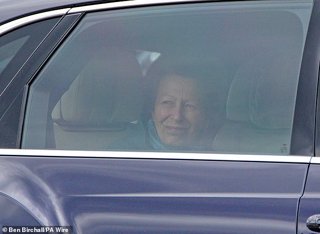 The Princess Royal arrives at Buckingham Palace today for the military procession marking the 80th anniversary of VE Day