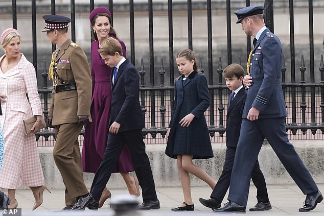 Charlotte seen arriving at Buckingham Palace with her parents the Prince and Princess of Wales, and her brothers, Prince George and Prince Louis