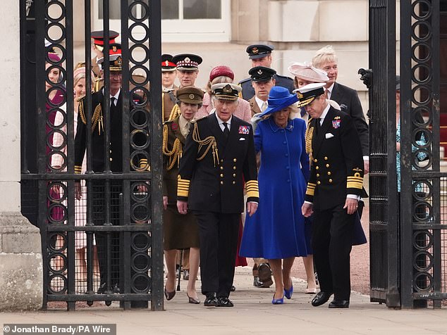King Charles III leads members of the Royal Family from Buckingham Palace today to watch the VE Day anniversary parade