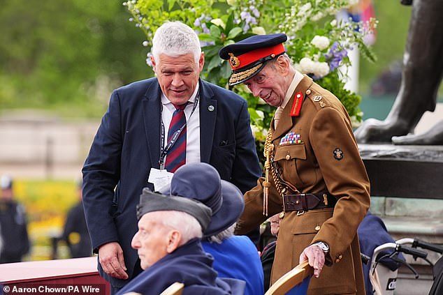 The Duke of Kent arrives ahead of the military procession for the 80th anniversary of VE Day in London today