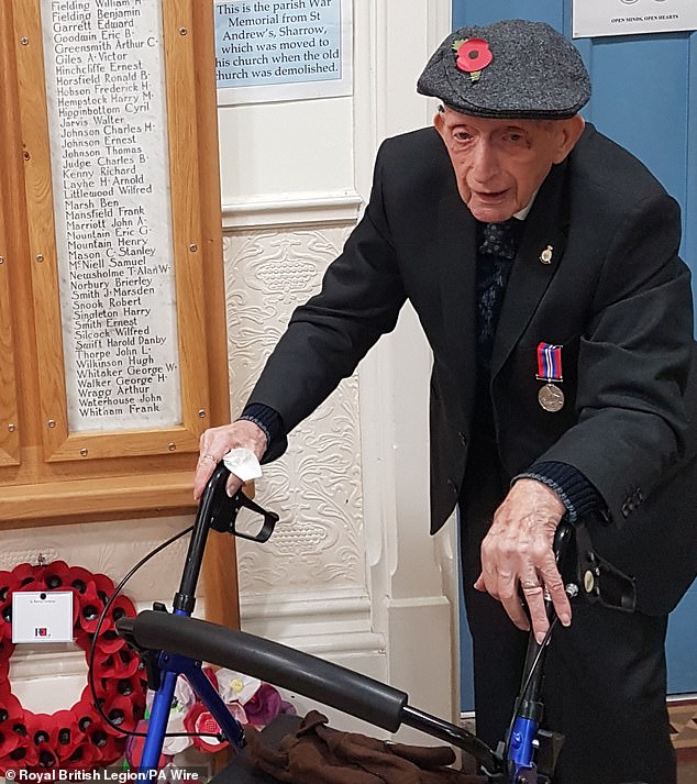 Royal Navy veteran Cyril Jones Alston, 98, began his service on his 18th birthday in February 1945 to serve 'until the end of the period of the present emergency.'