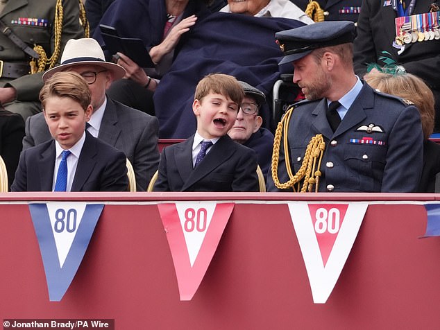Prince Louis proudly showed off his gap-toothed smile as he chatted away to his father Prince William