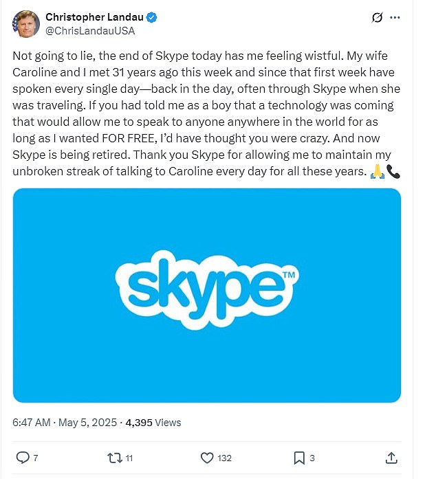 Users have shared their thoughts about the service being cut on social media. Christopher Landau, former US Ambassador to Mexico, shared how Skype allowed him to speak to his wife while she traveled for work