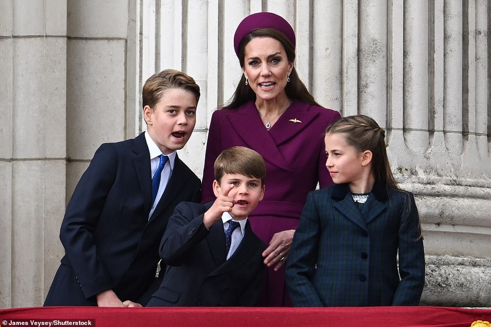 The family looked to be animated and impressed as they took in the fly-past from the balcony today