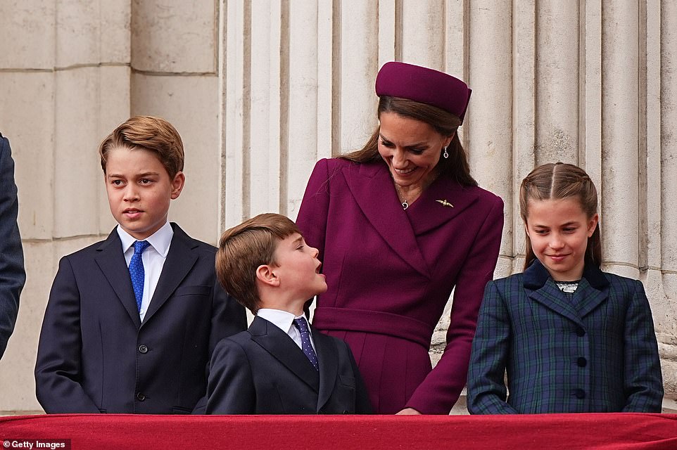 Louis looked to be very excited as he joined his family for the celebrations on the balcony this afternoon