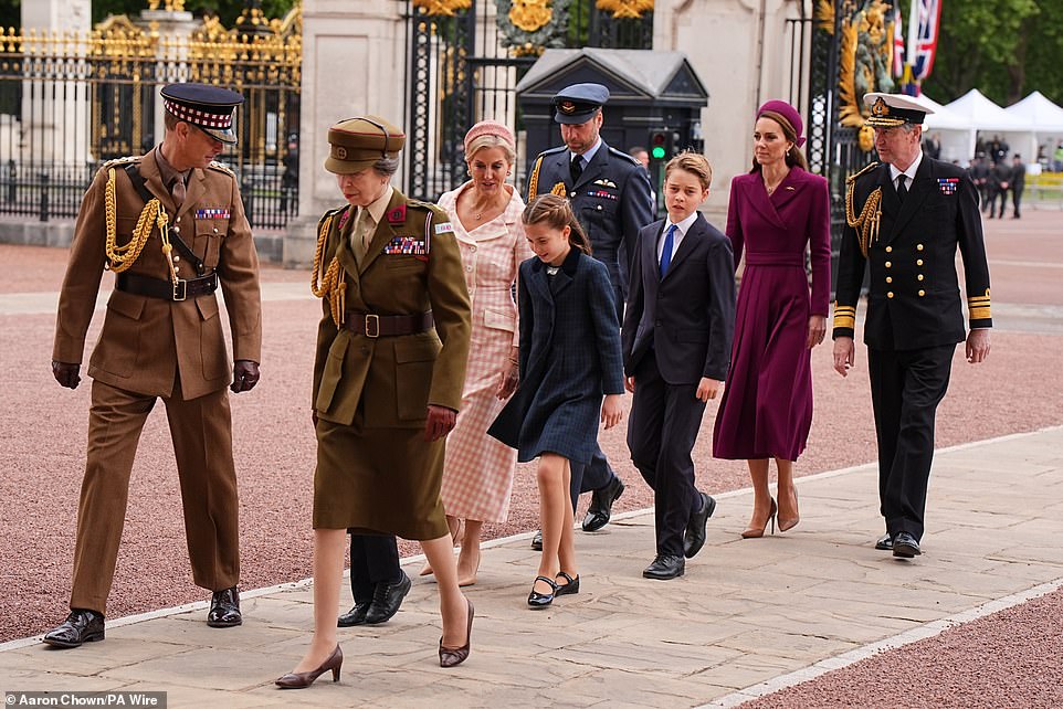 The royal family looked regal with some members in military uniform as they arrived at Buckingham