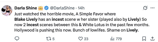 Social media reactions exploded, as one fan quipped, 'How blake lively once again makes an awful film into a soapy, unforgettable ride: what¿s a little incest between secret triplets?'