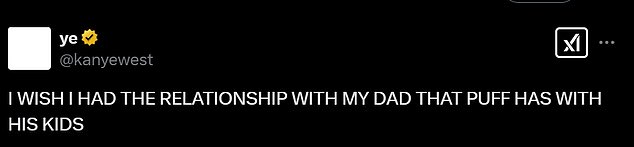 The rapper added he wished he had the same relationship with his father that Diddy has with his children