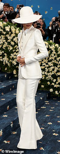 Zendaya made a statement in a white suit and hat combination