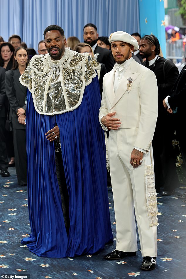 Co-chairs Colman Domingo and Lewis Hamilton; Colman chose an intricate gold and blue cape while Lewis donned a regal suit