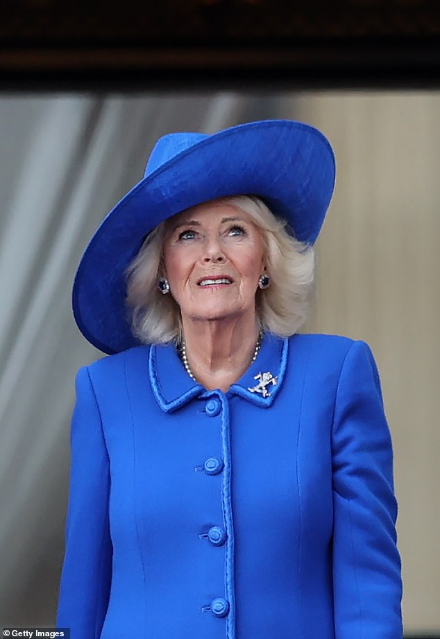The Queen attended the thanksgiving service last Friday for the life of Sir Thomas Dunne, who served as Queen Elizabeth¿s Lord-Lieutenant of Herefordshire for three decades (pictured at VE Day events on Monday)