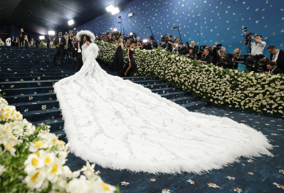 Diana Ross in a white feathered gown at the Met Gala.