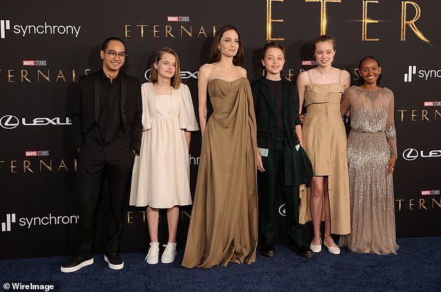 Shiloh and her siblings have often accompanied mom Angeline Jolie on humanitarian missions; Pictured l-r Maddox, Vivienne, Knox, Shiloh and Zahara in Los Angeles in October 2021