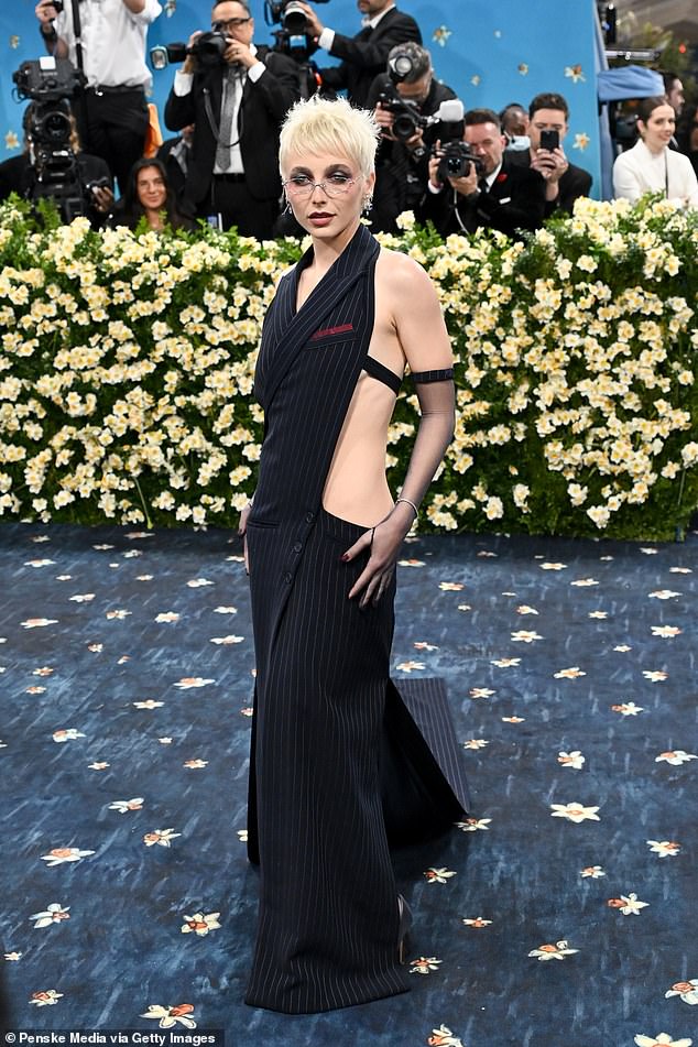 YouTube star Emma Chamberlain sported a blackless black pinstripe dress