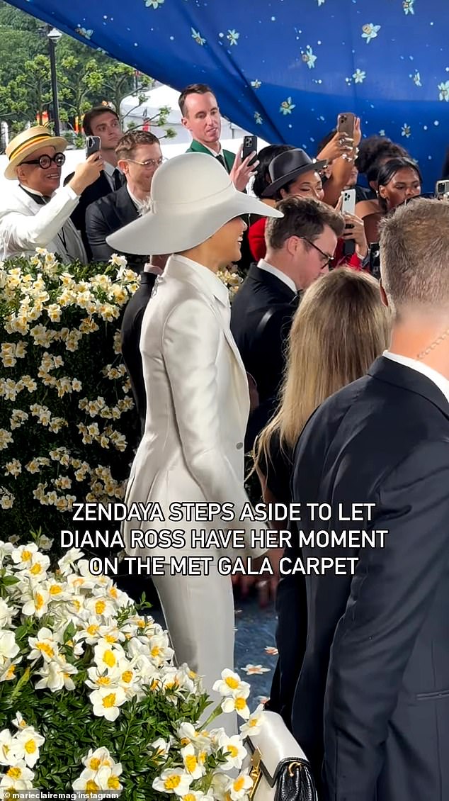 The Euphoria actress coincidentally also dressed in white - a crisp suit she teamed with a matching wide-brimmed hat