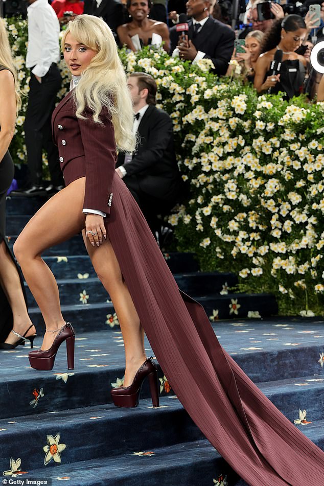 Sabrina boosted her petite frame with platform heels