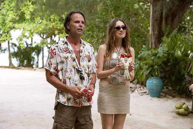 Aimee and Walton were rumored to be feuding after they were revealed to be no longer following each other on Instagram, with fan speculating that he may have blocked her; pictured together on The White Lotus