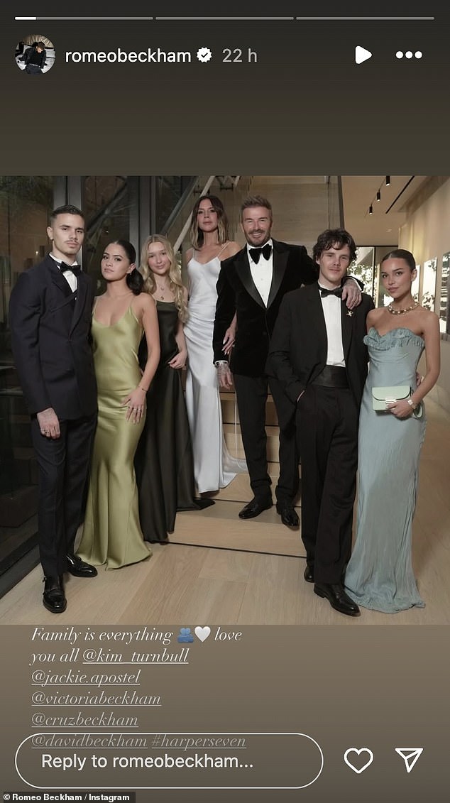 Romeo took a swipe at his older brother in an Instagram post - from which Brooklyn and Nicola were absent in - alongside the caption: 'Family is everything'
