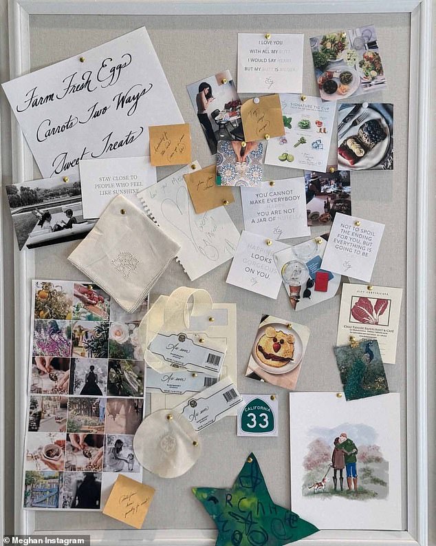 Meghan's memory board, which she shared on Instagram, featuring notes from her children