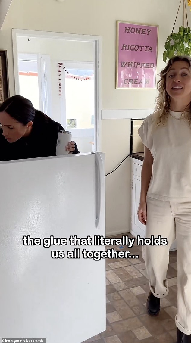 Meghan is seen in the 2023 Clevr ad as an intern while its boss Hannah Mendoza walks past
