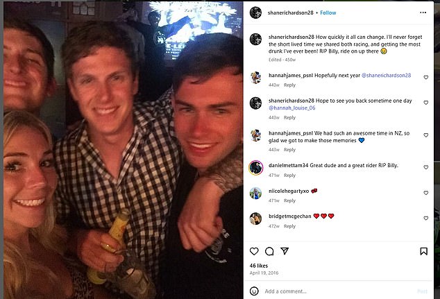 Shane Richardson, who died on Monday, had also paid tribute to Billy Redmayne in 2016. Mr Richardson (right), Ms Jones (left) and Mr Redmayne (centre) are pictured all together