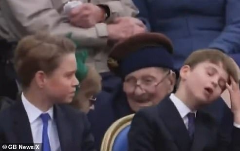 Prince Louis appeared to copy his older brother George at the VE Day celebration at Buckingham Palace as the pair sat next to each other