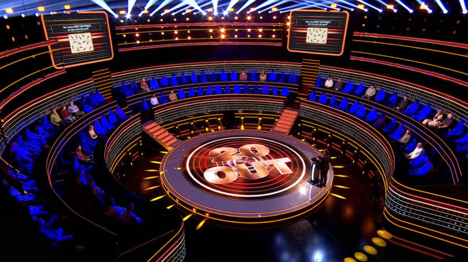 Screenshot of the game show "20 Out" set.