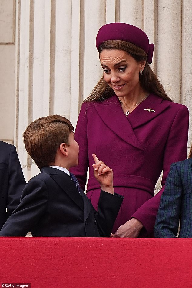 Happy Louis faced his mother as he appeared to chat to her about the planes while they observed from the balcony