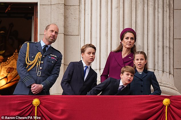 William and Kate, along with their children, were curious and in awe as they enjoyed the fly-past