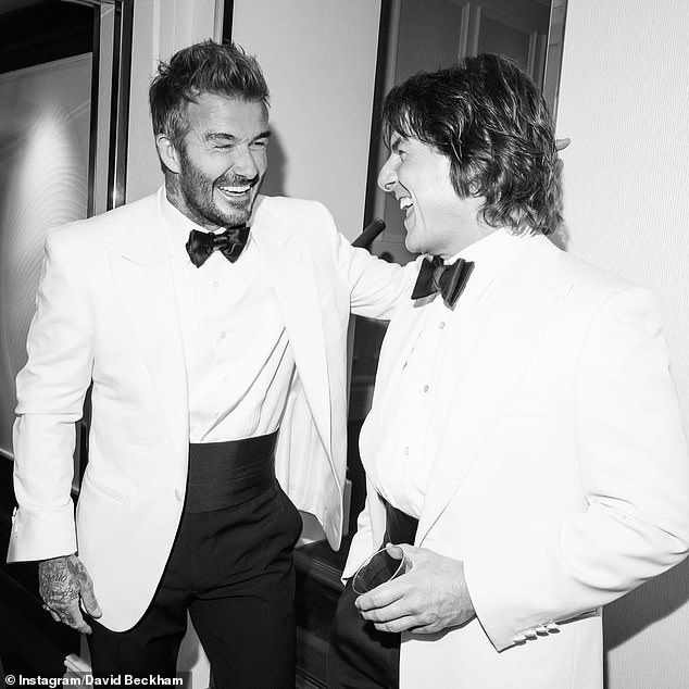 On Saturday, the family celebrated with A-list pals including Tom Cruise (pictured) and David's former teammates at three Michelin-star Core in Kensington, West London