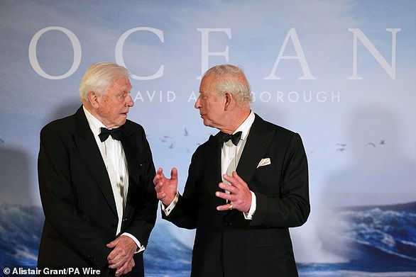 King Charles attended the premiere of 'Ocean with David Attenborough' at the Royal Festival Hall in London this evening