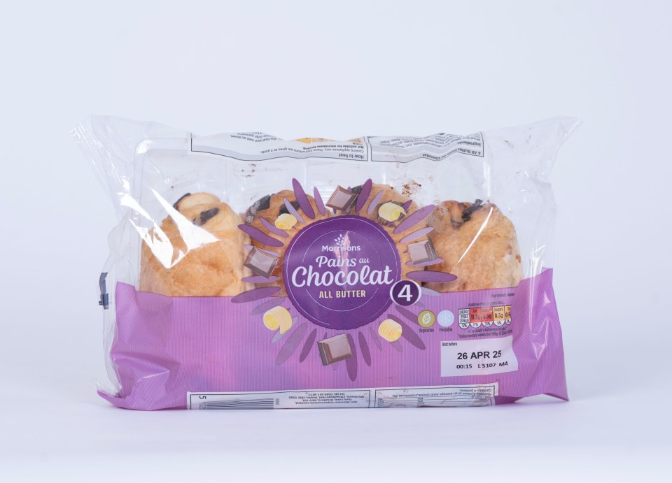 Package of four Morrison's all-butter pains au chocolat.