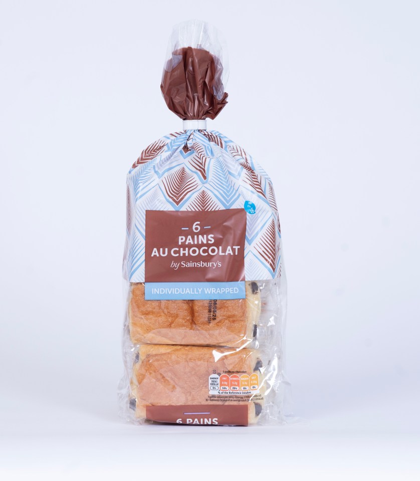 Bag of six individually wrapped Sainsbury's Pains au Chocolat.