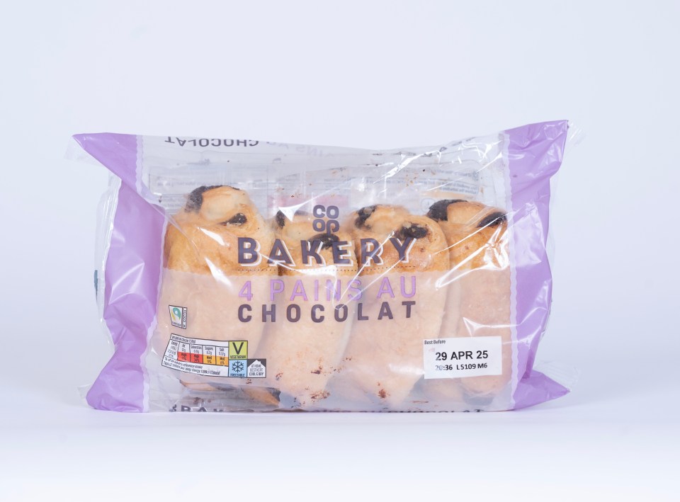 Package of four chocolate pains au chocolat.